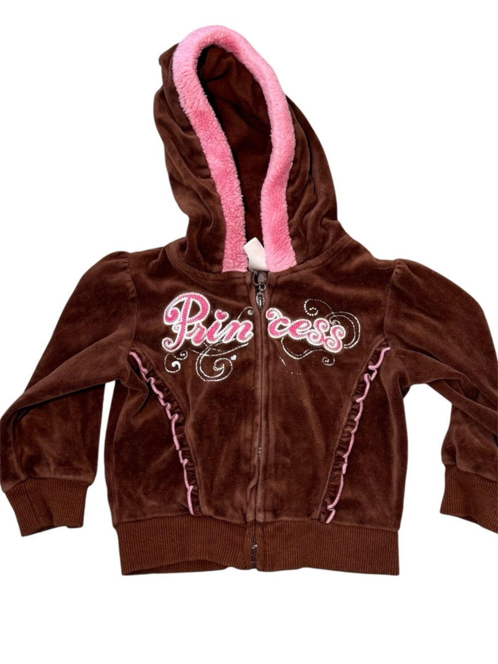 Vintage y2k princess embroidered velour brown pink zip up toddler girl